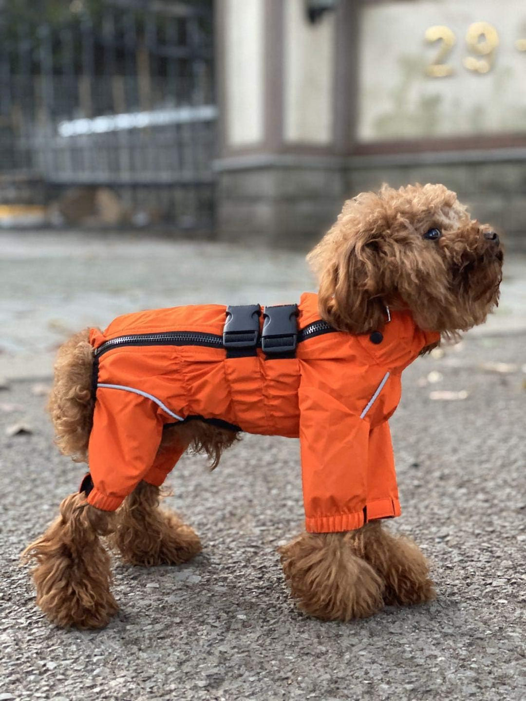 Lovelonglong Waterproof Dog Raincoat – 4-Leg Full Body Dog Rain Suit with Reflective Strips & Leash Opening, Outdoor Dog