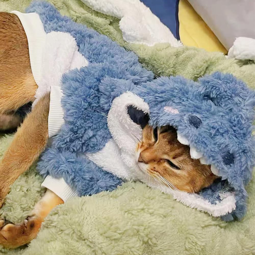Dog Shark Costume Funny Pet Hoodies for Small Dogs Fleece Puppy Sweatshirt with D-Ring Winter Chihuahua Clothes Cold Wea