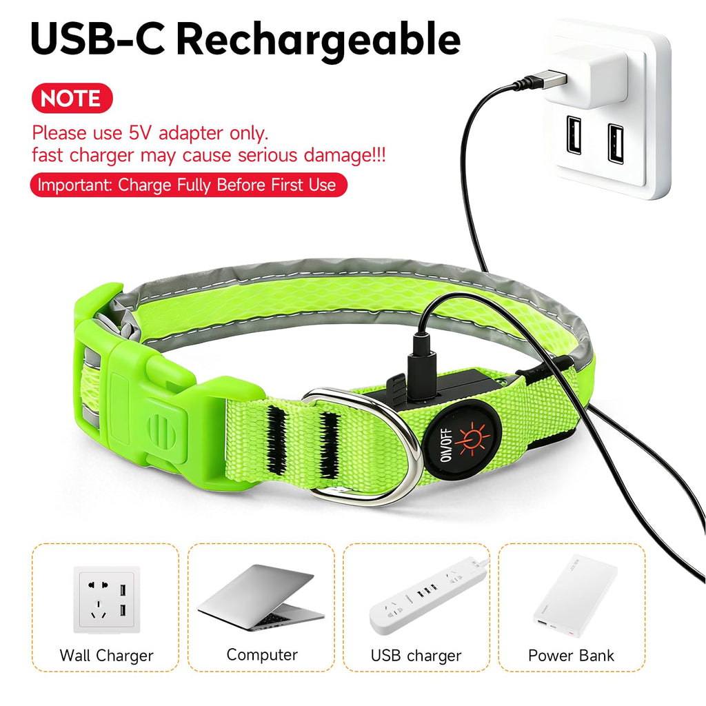 PWOD LED Dog Collar, Light Up Dog Collar,for Night Walking(Large,Green)