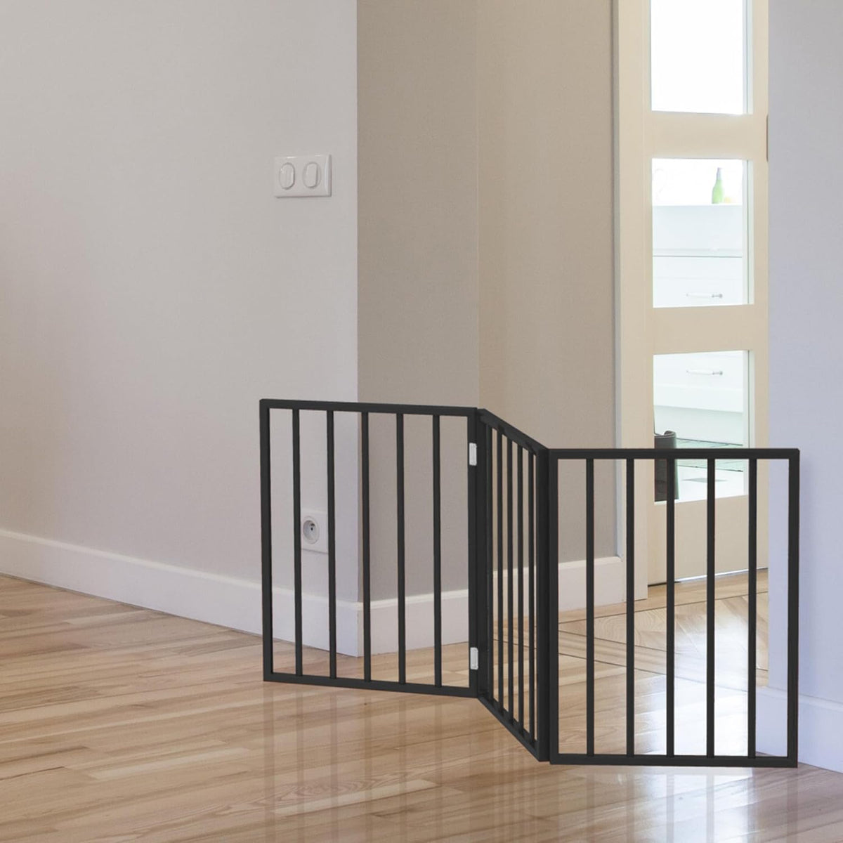 Pet Gate - 3-Panel Indoor Foldable Dog Fence for Stairs, Hallways, or Doorways - 54x24-Inch Wood Freestanding Dog Gates 