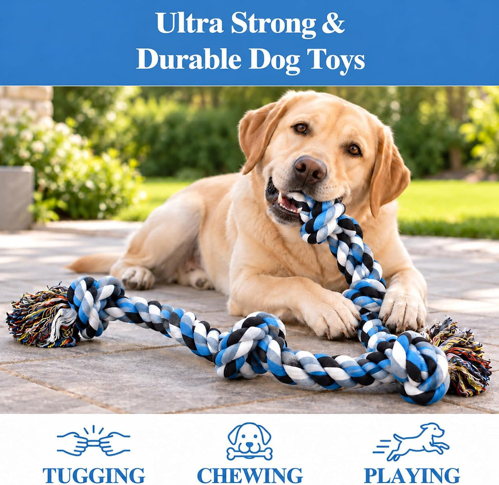 LECHONG Dog Toys for Aggressive Chewers Tough Rope Chew Toys for Large and Medium Dog 3 Feet 5 Knots Indestructible Cott