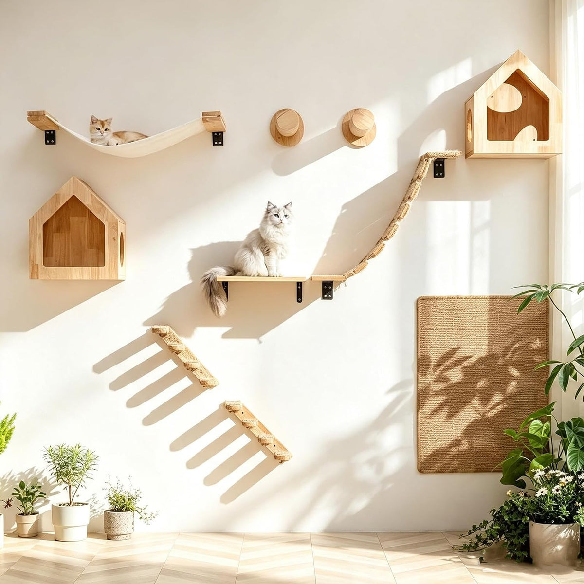 4-Layer Cat Wall Shelves Solid Wood Cat Wall Steps and Perches