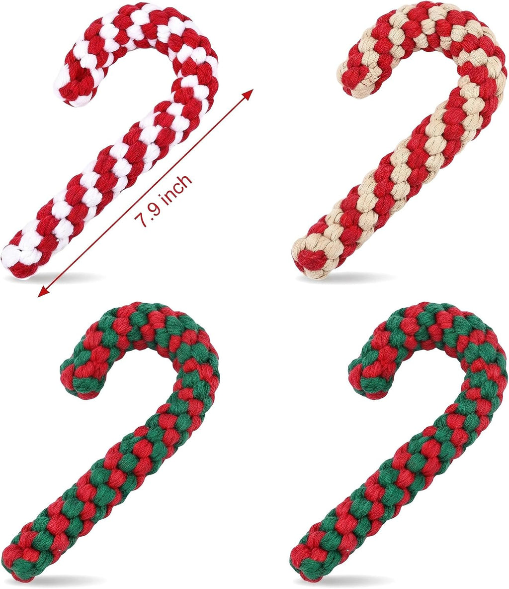 4 Pack Christmas Dog Rope Toys, Candy Cane Pet Toys for Interactive Play