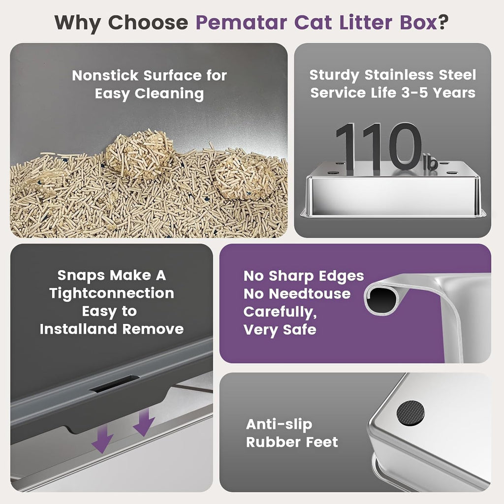 XXL Stainless Steel Litter Box with Lid for Multiple & Big Cats