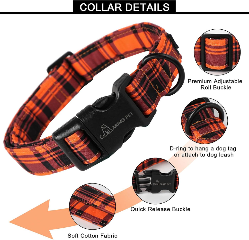 ARING PET Halloween Dog Collar-Cute Fall Dog Collar for Small Dogs, Cotton Halloween Orange Grid Dog Collars for Small M