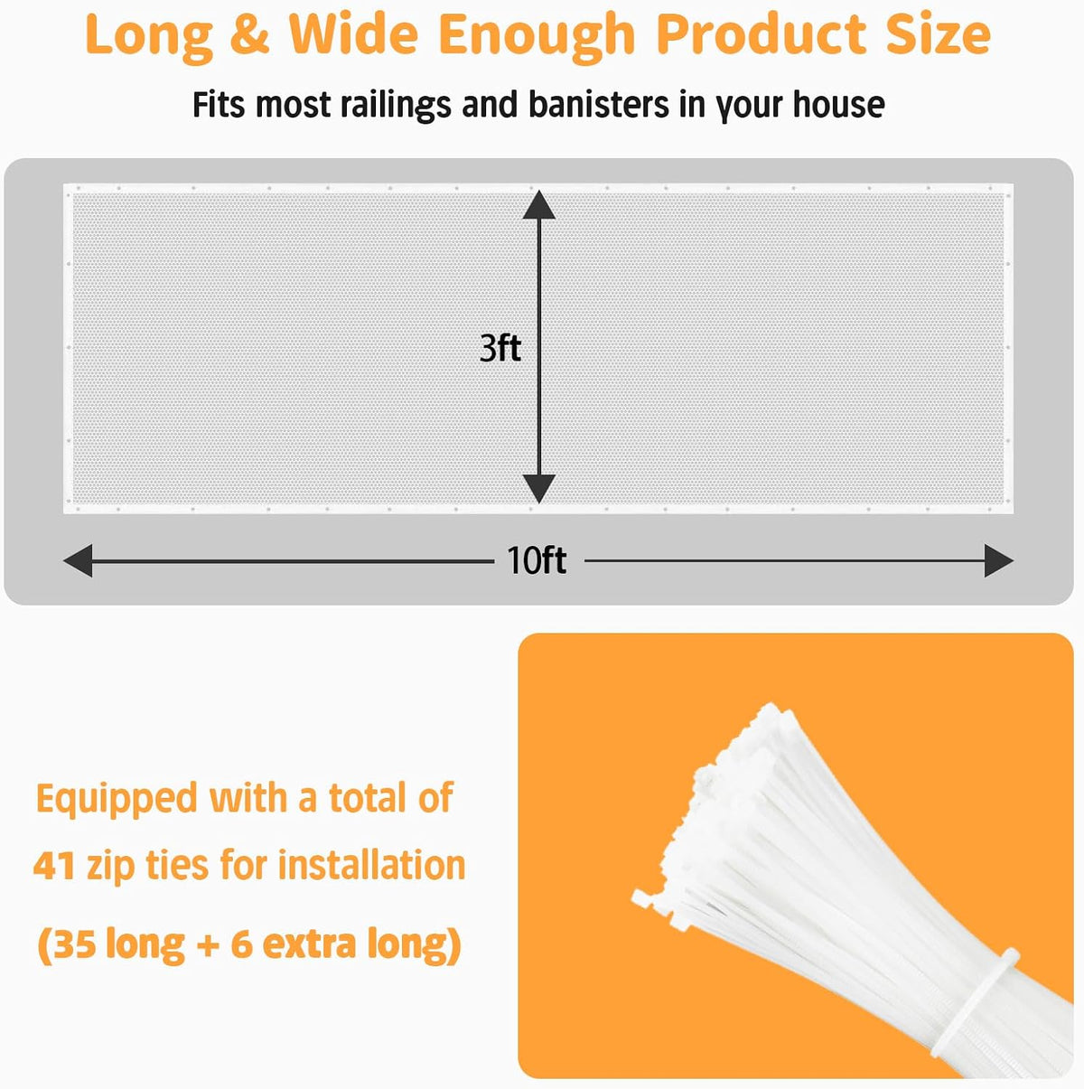 Banister Guard 10ft x 3ft, Baby Netting for Railing