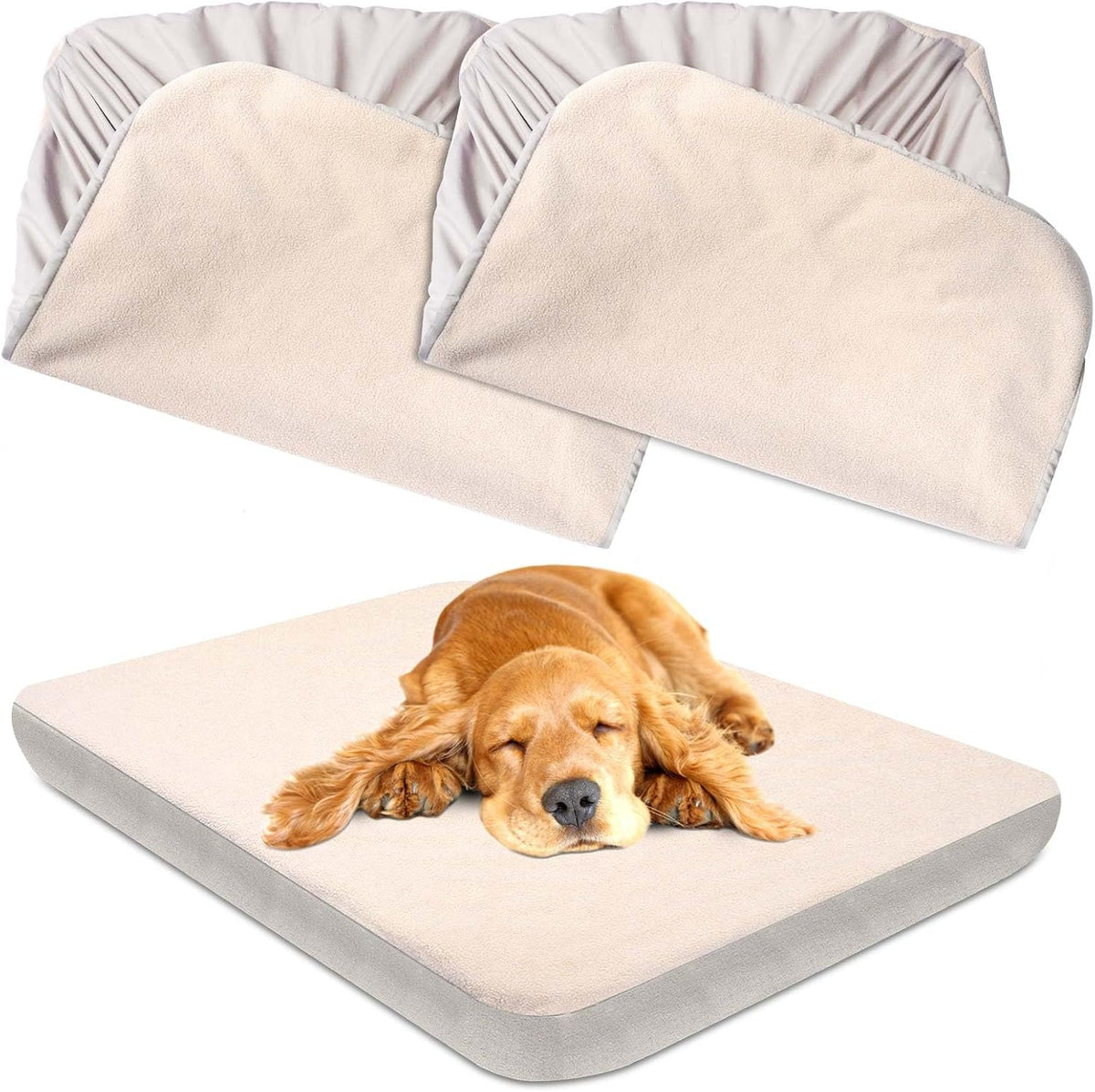 Dog Bed Covers Replacement Washable 100% Waterproof Dog Bed Sheets, Soft & Noiseless Pet Bed Cover, 2 Pack, 44" x 35" Bl