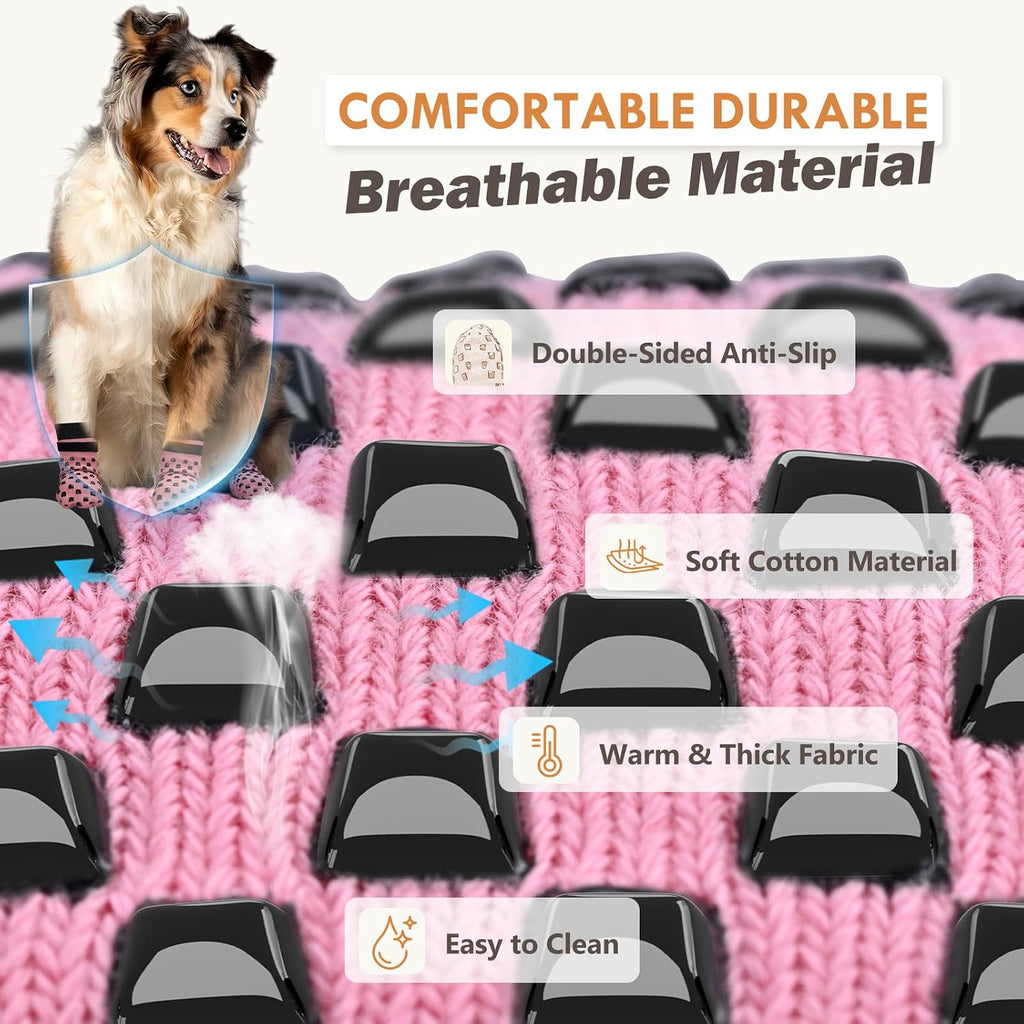 Anti Slip Dog Socks to Prevent Licking Paws, Dog Shoes for Hot/Cold Pavement, Dog Boots on Hardwood Floors, Traction Con