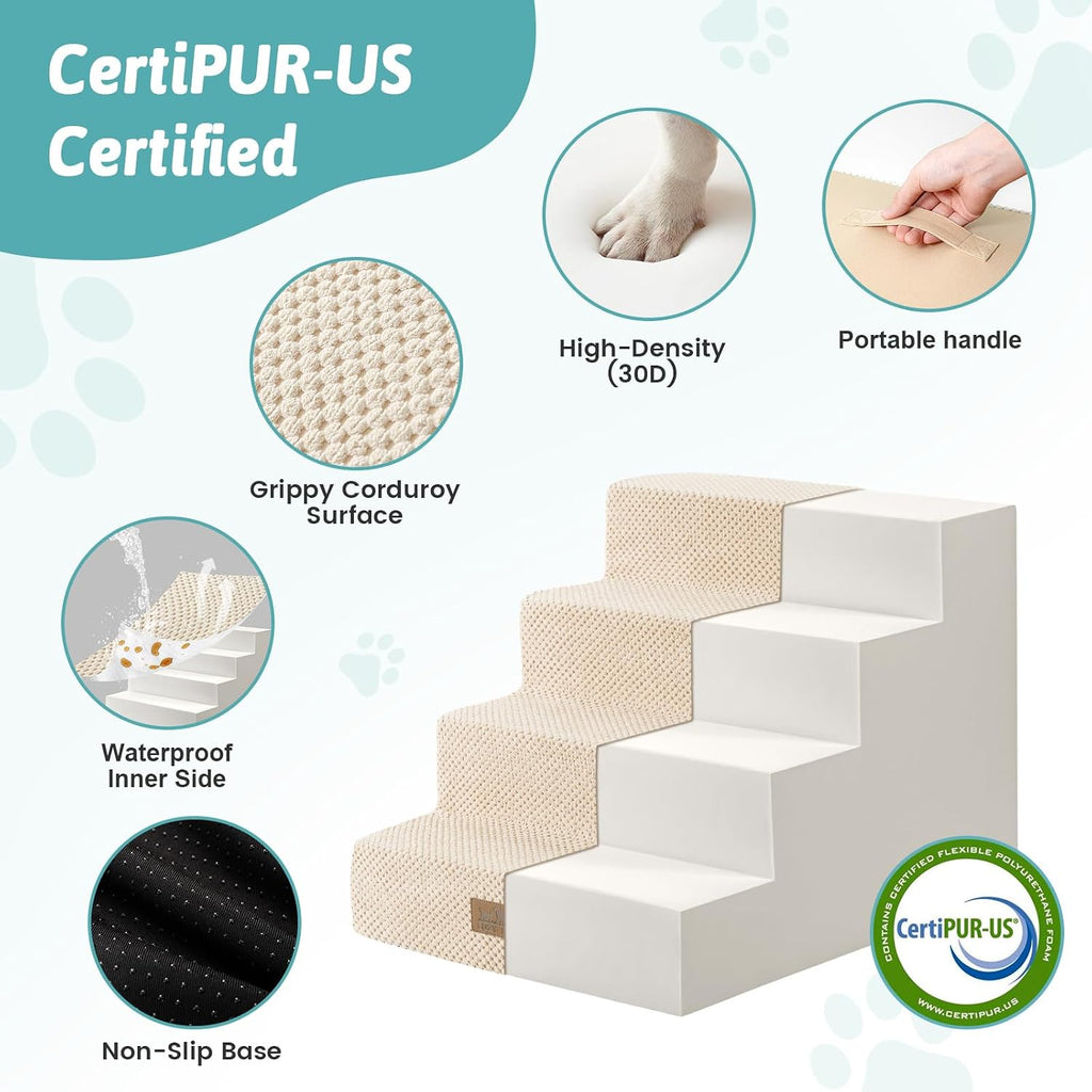 COZY KISS Dog Stairs for Small Dogs, 4 Step Pet Stairs for Beds & Couches
