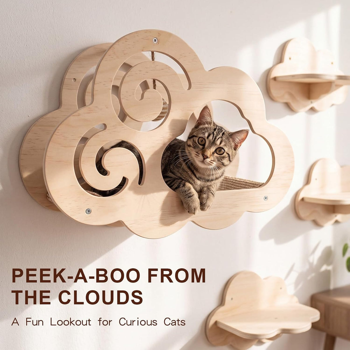 Lineshading Cloud Shaped cat Wall Shelves for Indoor Cats Wood 15 x 11 Inch