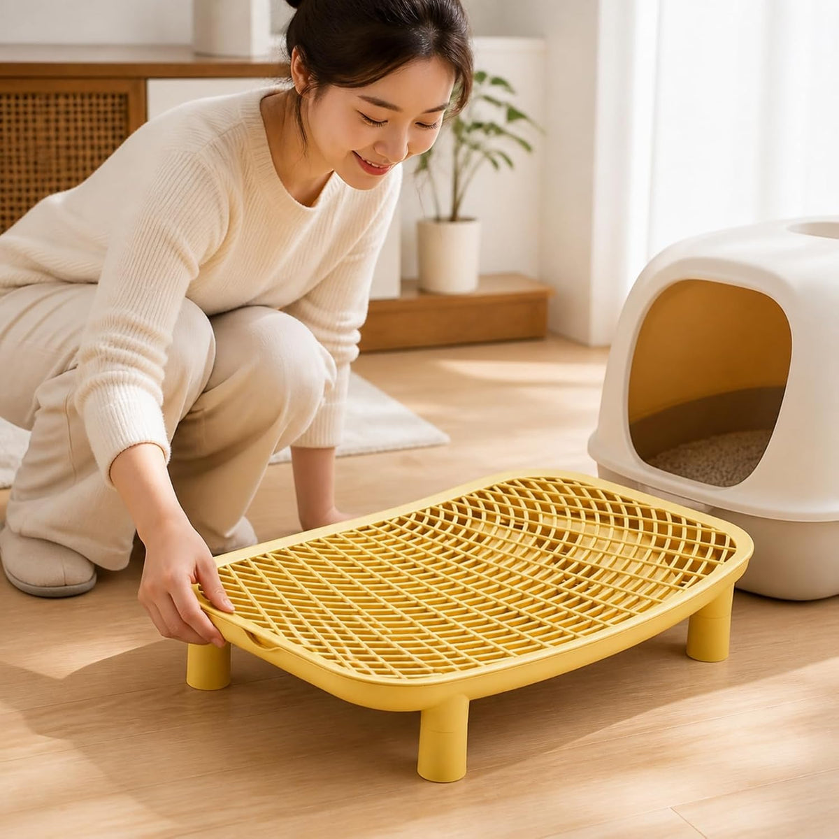 Easy-to-Clean Feline Litter Mat, Yellow