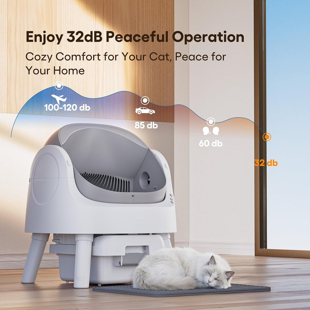 Self Cleaning Cat Litter Box, Automatic Litter Box for Multiple Cats, Integrated Safety Protection with Open-Top Design