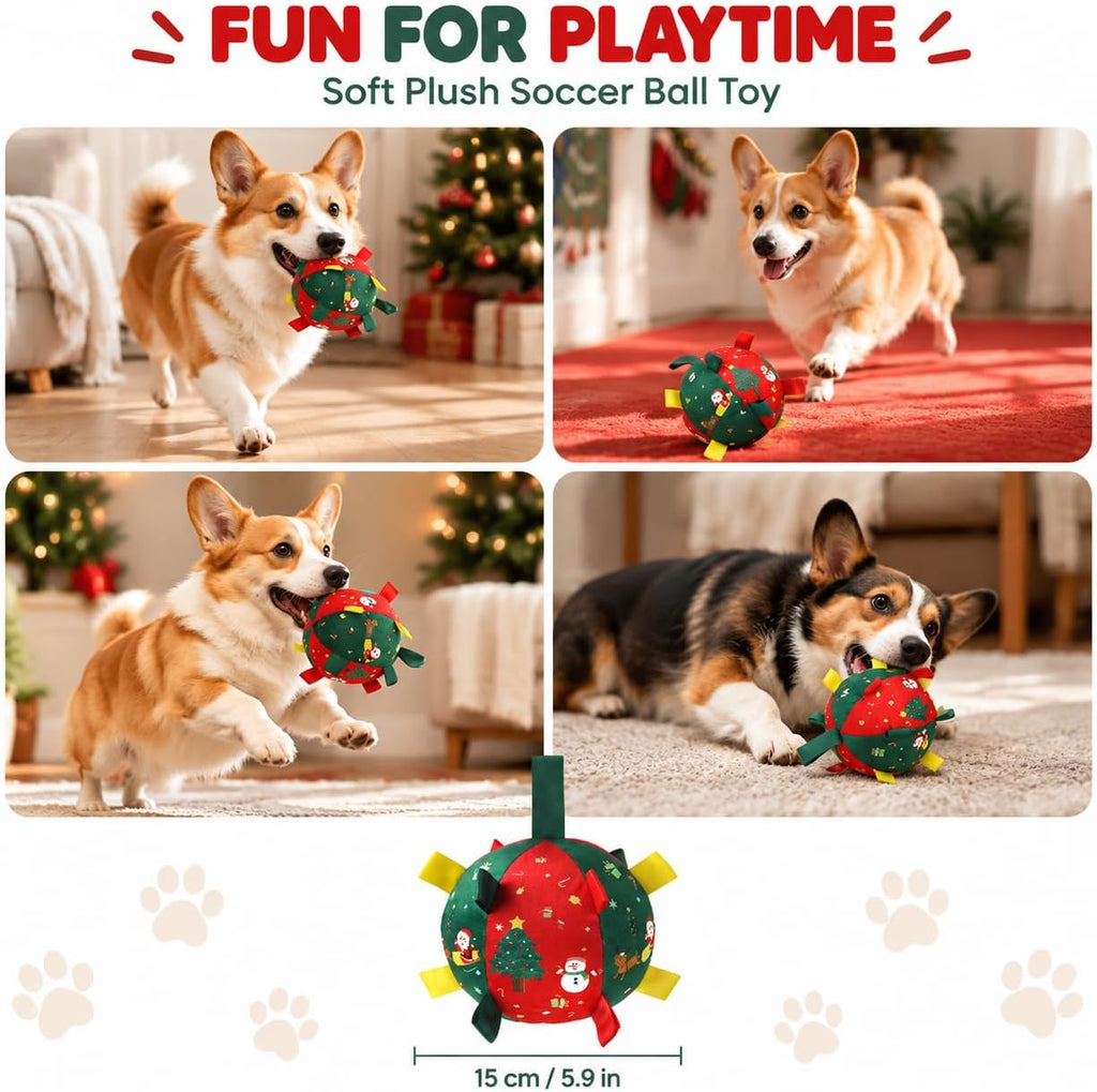 Interactive Dog Ball Rope Toy,Christmas Soccer Ball Toy with Straps for Small and Medium Dogs，Bell Version