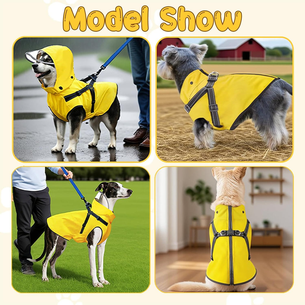 Dog Raincoat: Dog Rain Jacket with Reflective Harness & Removable Hood | Waterproof Dogs Rain Coat Poncho for Large Medi