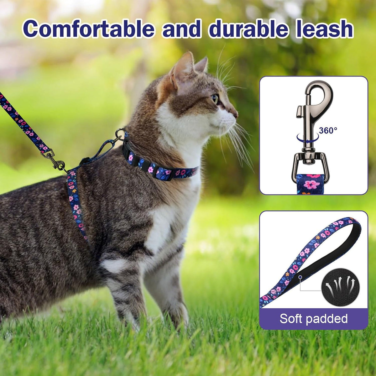 Hikiko Cat Harness and Leash Set 3 in 1 Adjustable Cat Collar