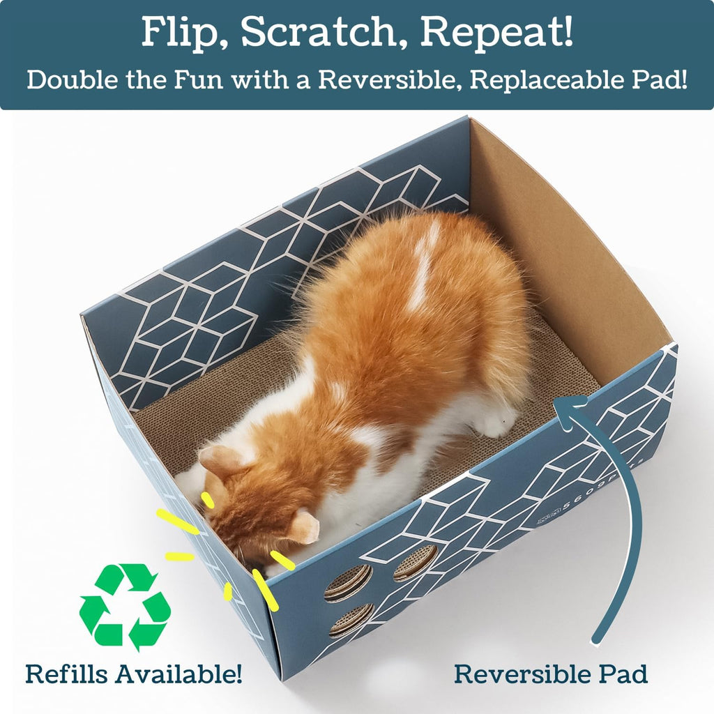 No-Mess Cardboard Cat Scratcher Box - Refillable Double-Sided Scratch Pad