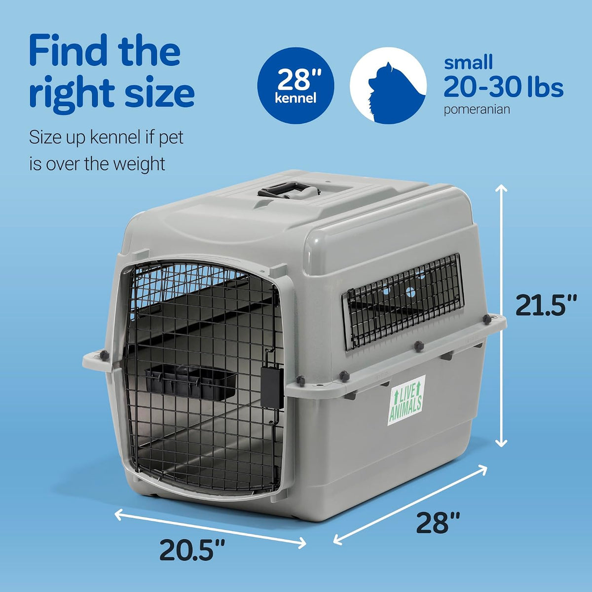Petmate Sky Kennel for Air Travel, 28in Dog Crate for Pets 15 to 30lbs