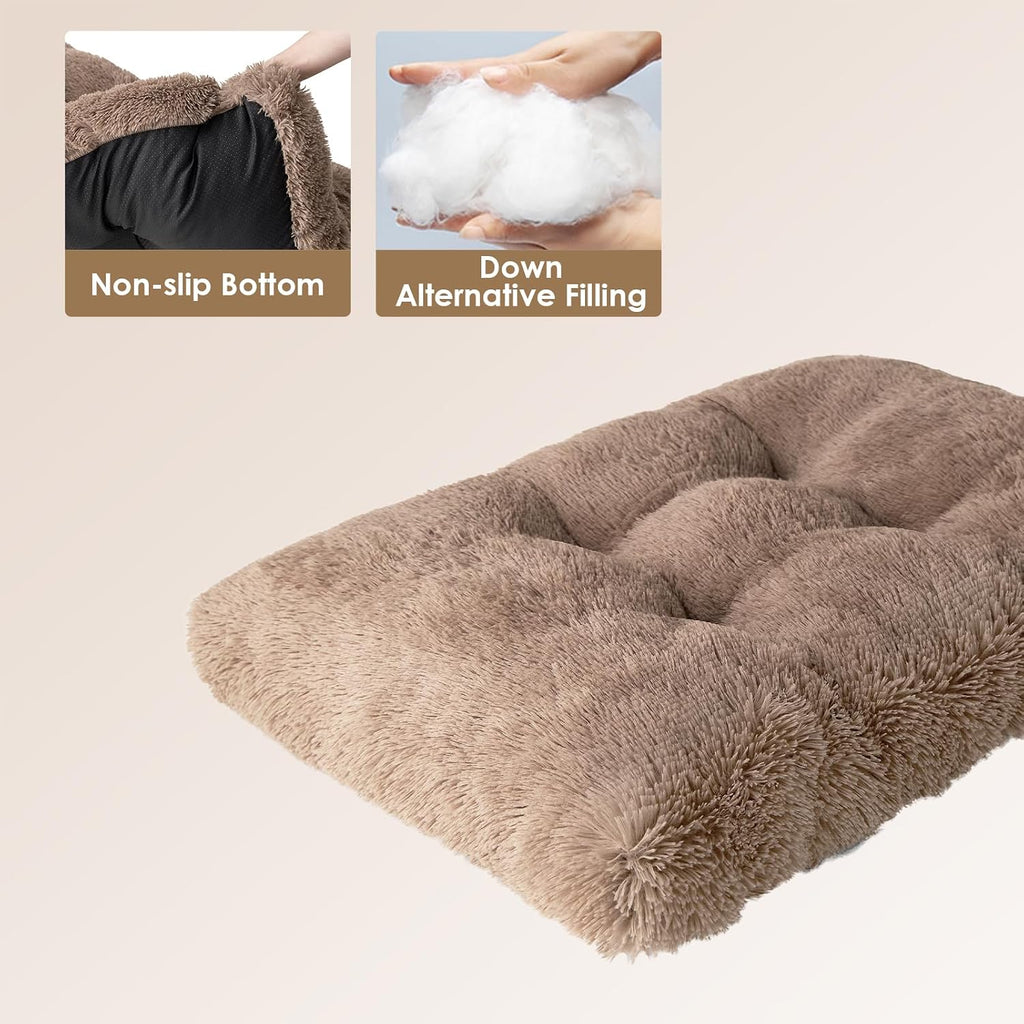 EHEYCIGA Fluffy Dog Crate Bed for Medium Dogs, Plush Crate Pad, Camel