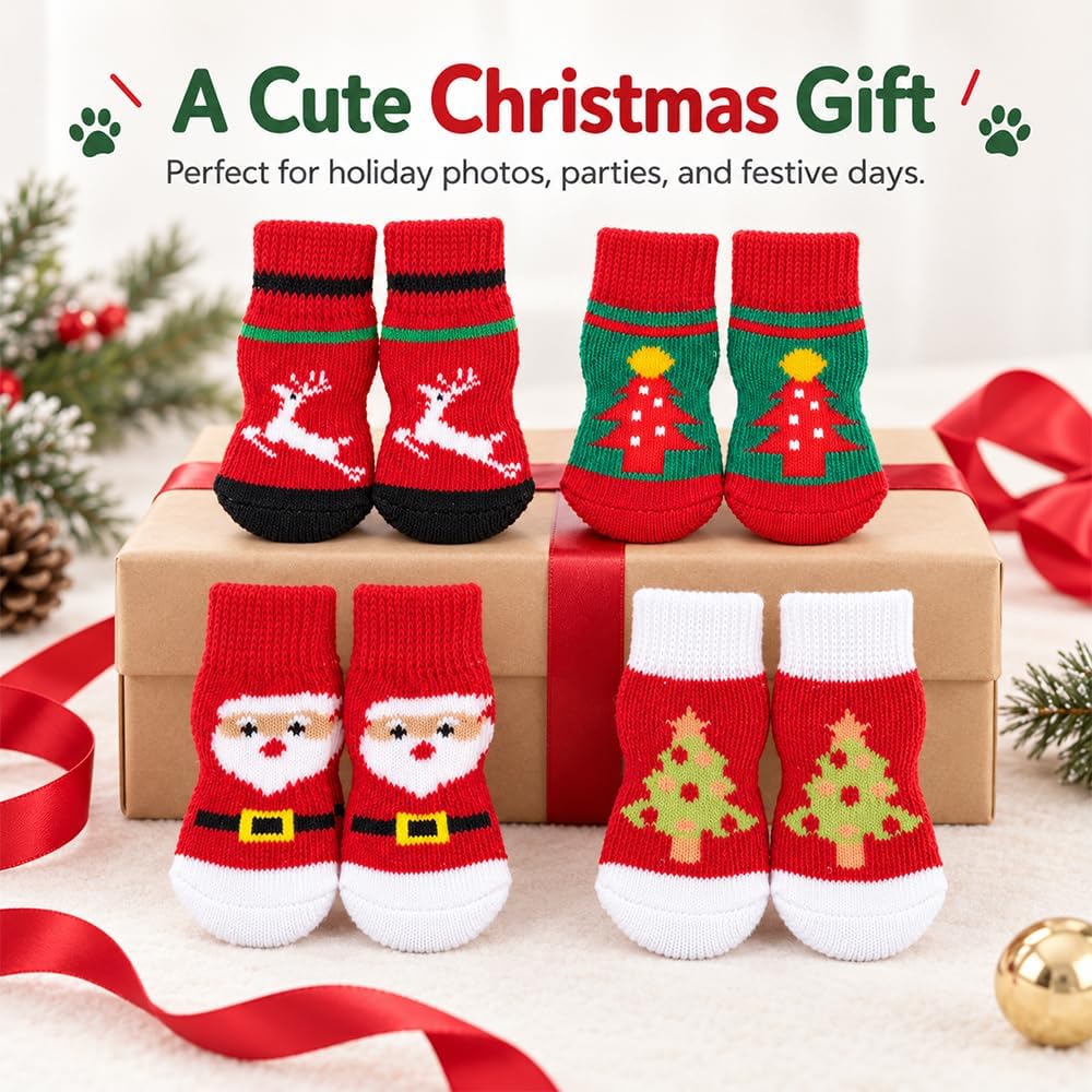 Christmas Dog Socks Non Slip with Grippers, Small Medium Large, 16pcs
