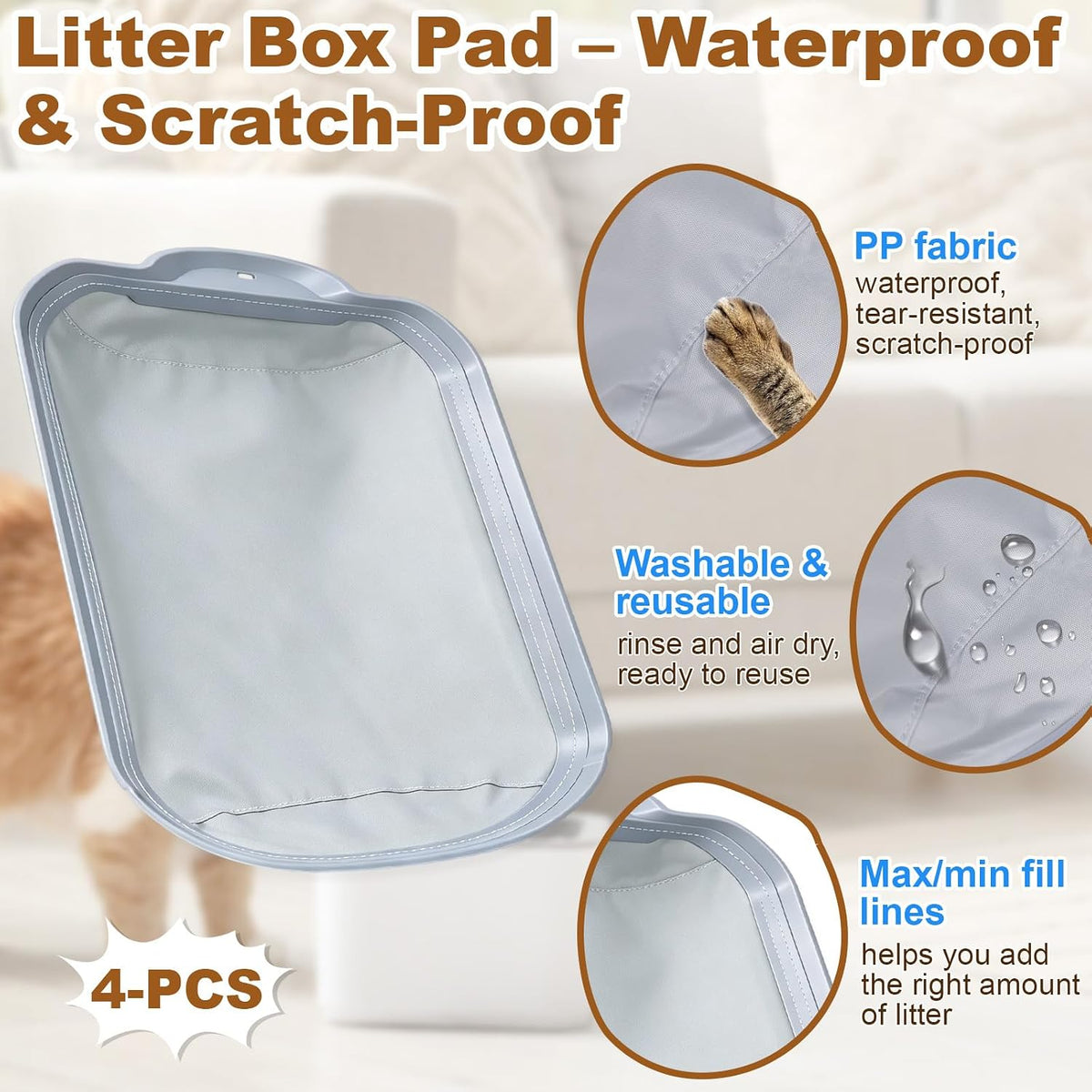 4+2 Set Waterproof Pad for Self Cleaning Litter Box, Leak-Proof & Non-Slip