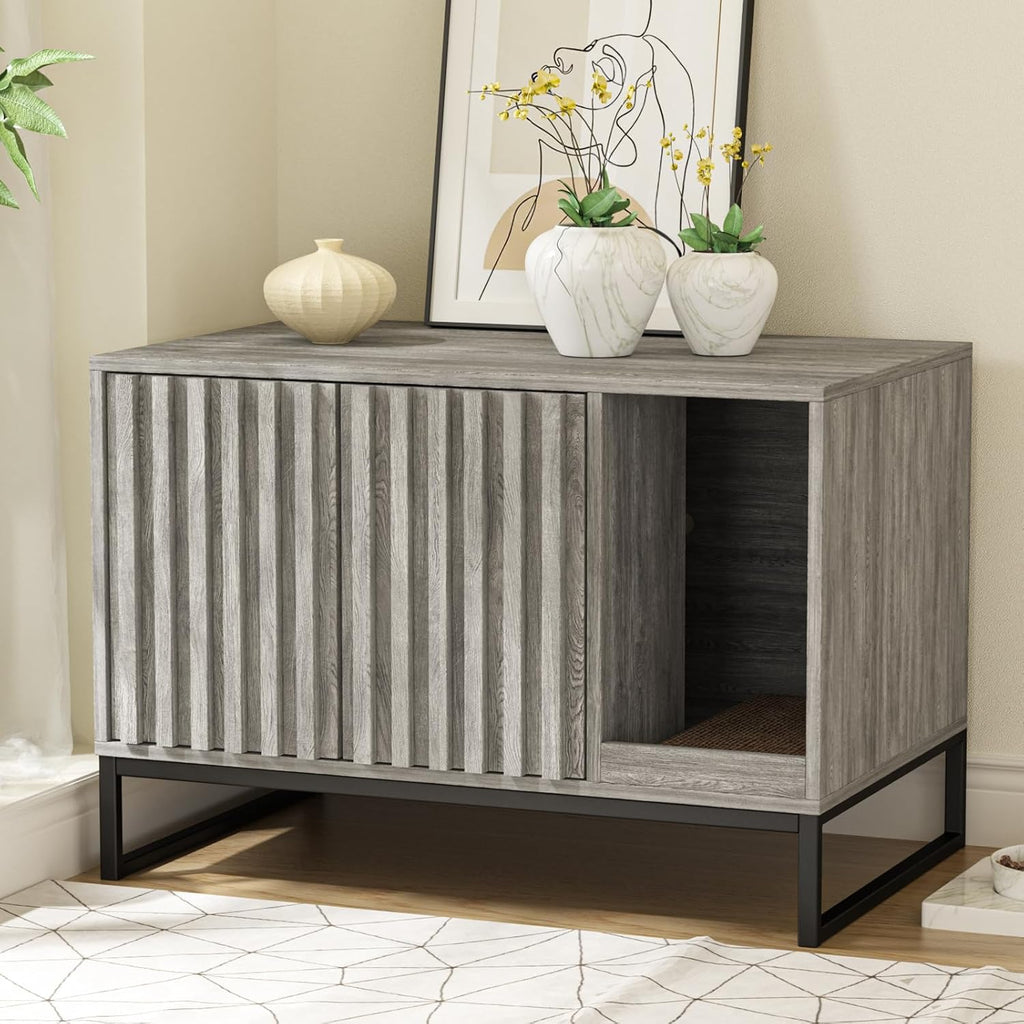 Cat Litter Box Enclosure, Modern Hidden Litter Box Furniture with Scratch Pad, Indoor Cat Washroom House End Table, Entr
