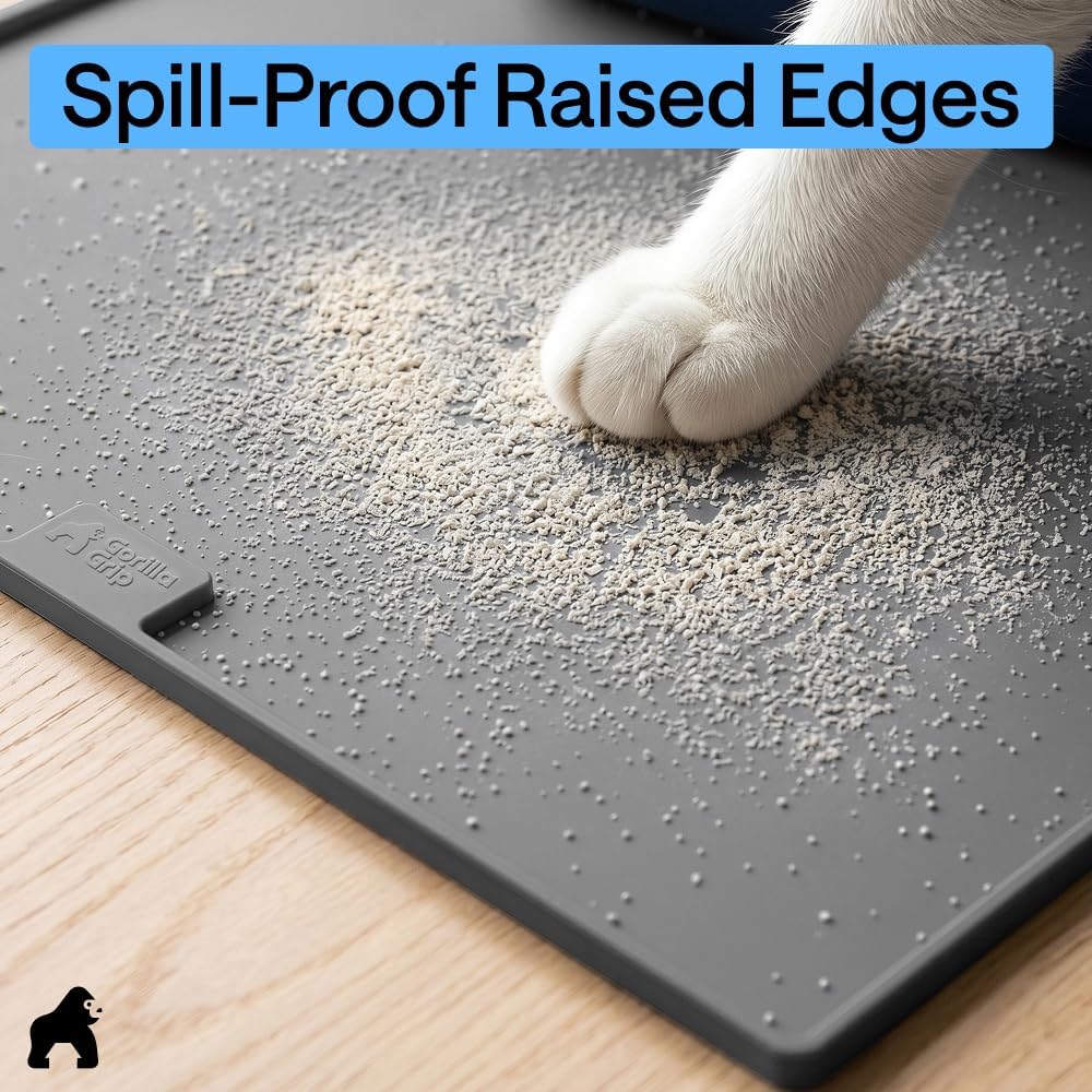 GORILLA GRIP Cat Litter Mat, Easy Clean Silicone Mats, 24x15 Gray
