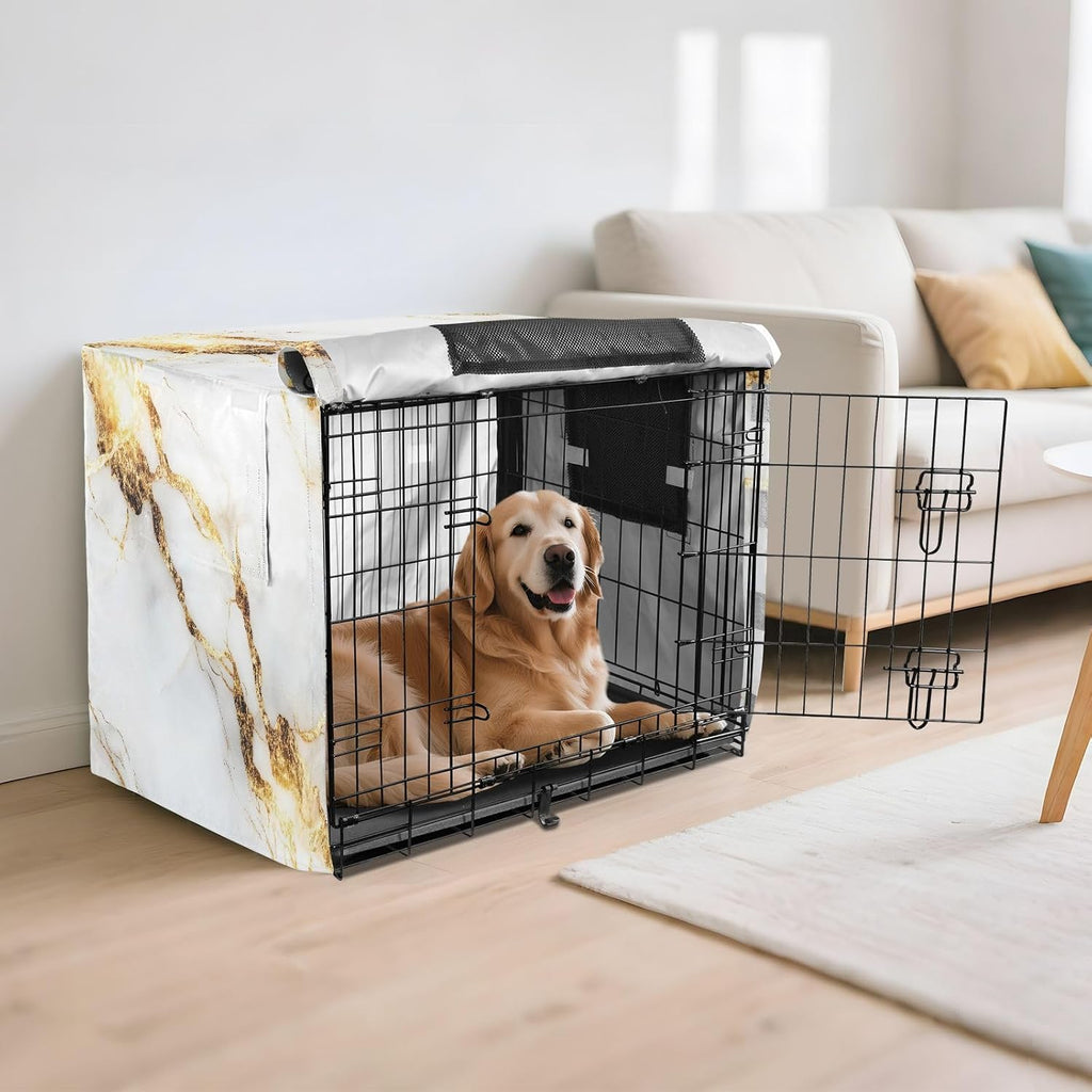 YETTASBIN White Gold Marble Dog Crate Cover, Universal Fits 36 Inch Wire Cages