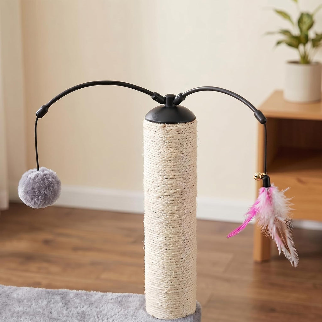 32" Cat Tree for Indoor Cats, 2-in-1 Cat House with Sisal Scratching Post & Ramp, 2-Level Cat Tower with Rotatable Feath