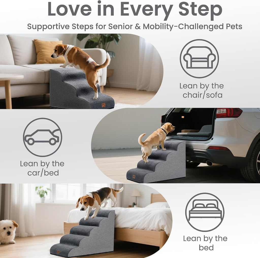 Dog Stairs for Small Dogs, 3-Step Pet Steps for Couch Sofa, Grey