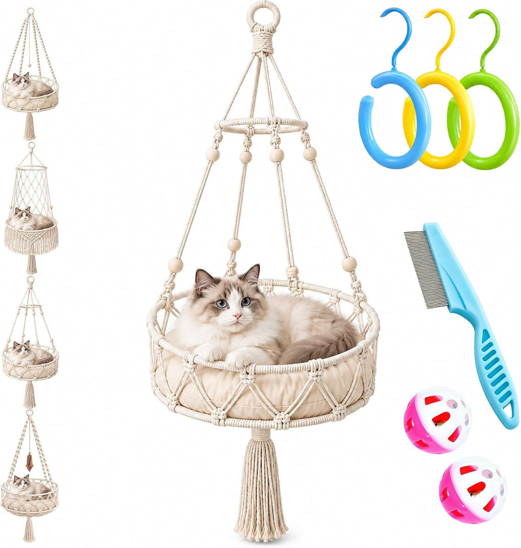 12-16in Boho Hanging Cat Hammock with Removable Plush Cushion (C, 16 * 48in)