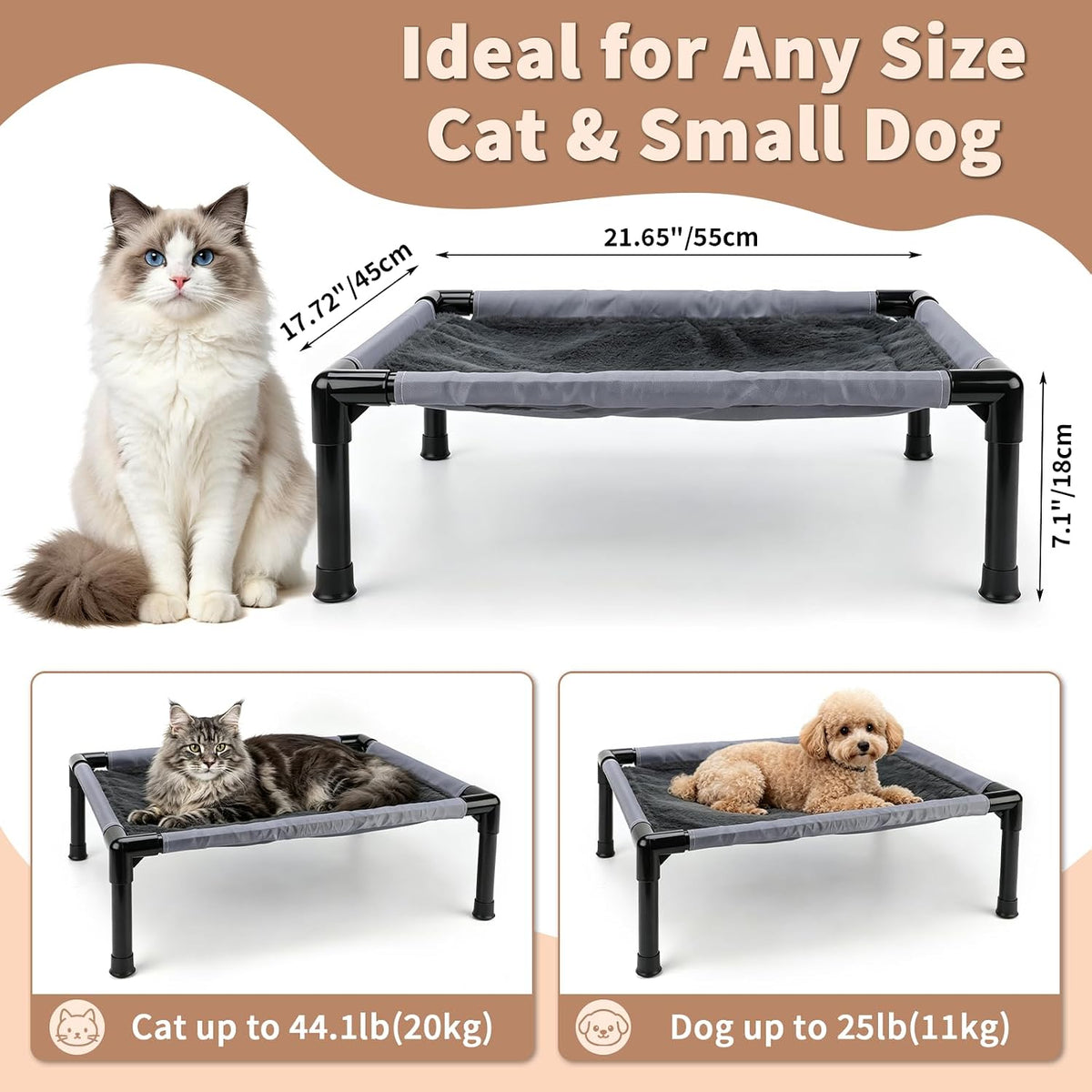 FHTONGE Elevated Cat Hammock Bed, Fur Cot for Large Cats Rabbits Small Dog