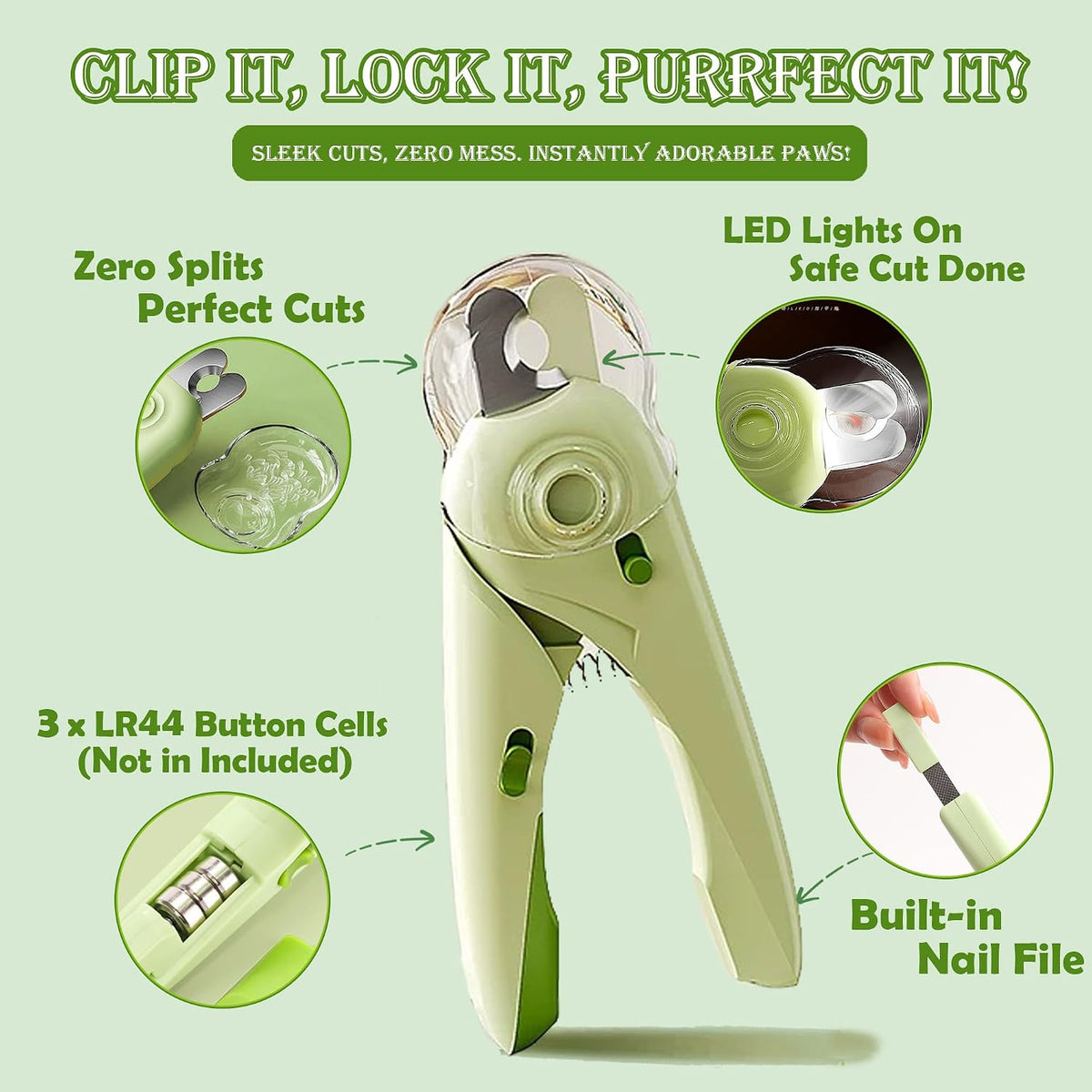 Self Cleaning Cat Brush for Shedding, LED Light Nail Clipper and Nail File
