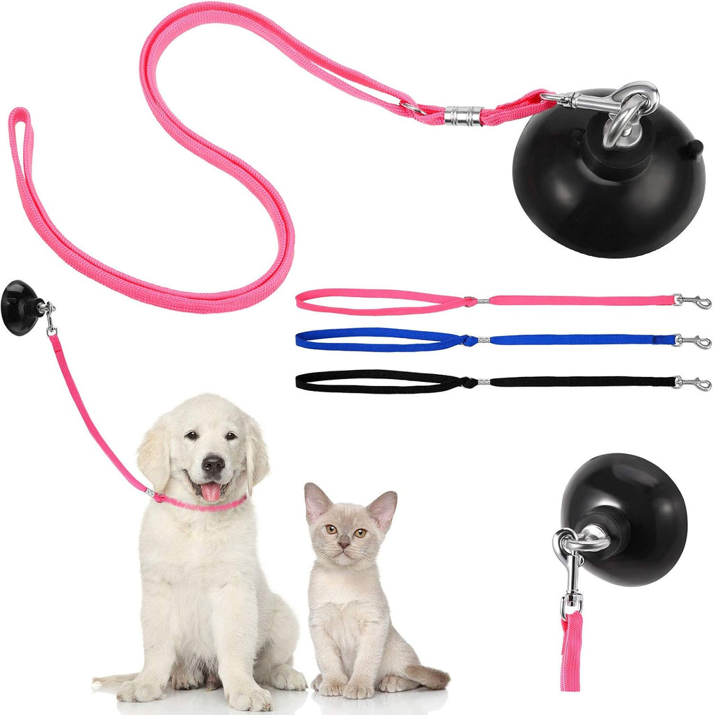 Frienda 4 Pcs Dog Bathing Tether with Suction Cup,Blue Black Pink
