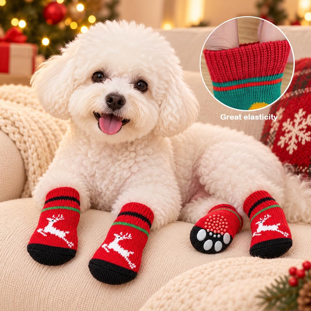 Christmas Dog Socks Non Slip with Grippers, Small Medium Large, 16pcs
