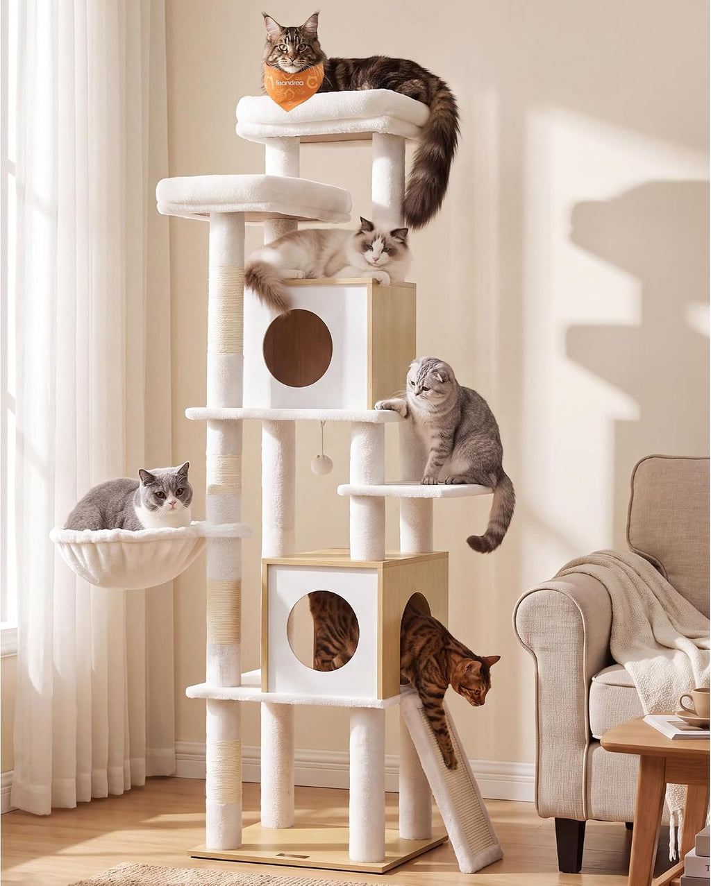 Feandrea Tall Cat Tree, 6-Tier Cat Tower with 2 Condos, 67.3 in