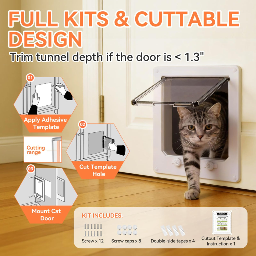 LIBBEPET Cat Door Interior Door, 4 Way Locking for Cats ≤25 lbs，Extra Large