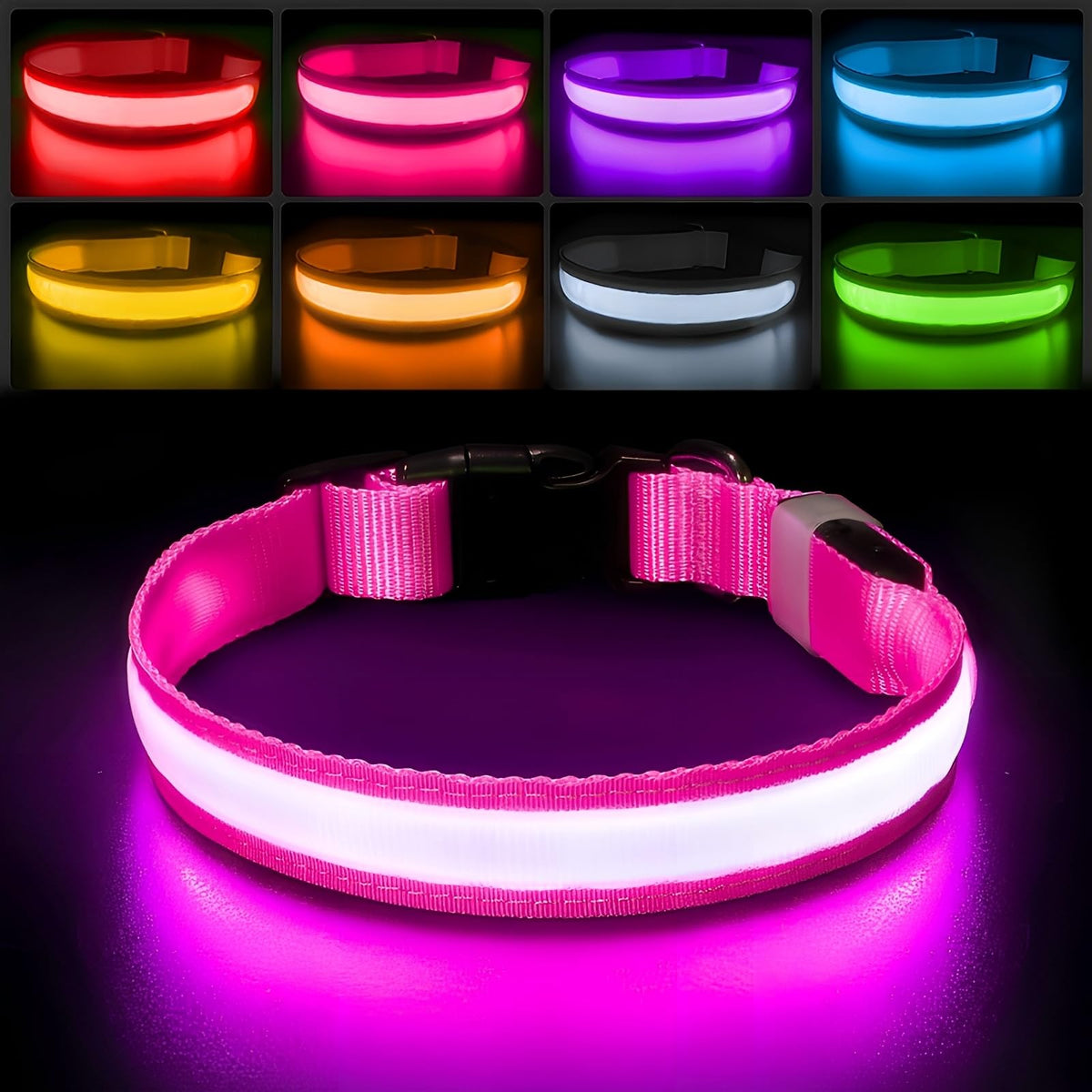 PcEoTllar Light up Dog Collar, Safe for Night Walking, Adjustable, Pink, M