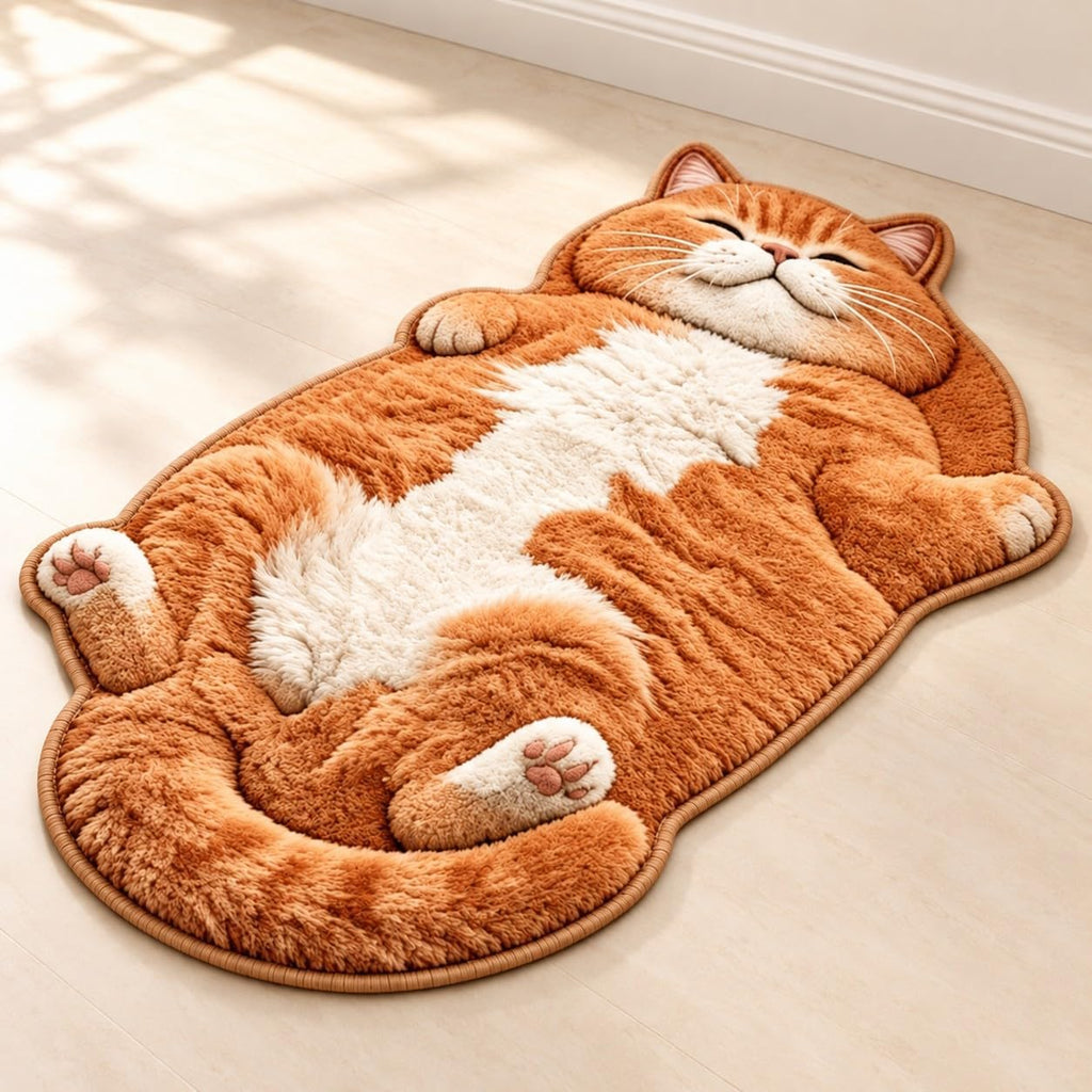Sleeping Cat Rug, Plush Cat Shaped Floor Mat for Bedroom and Entryway