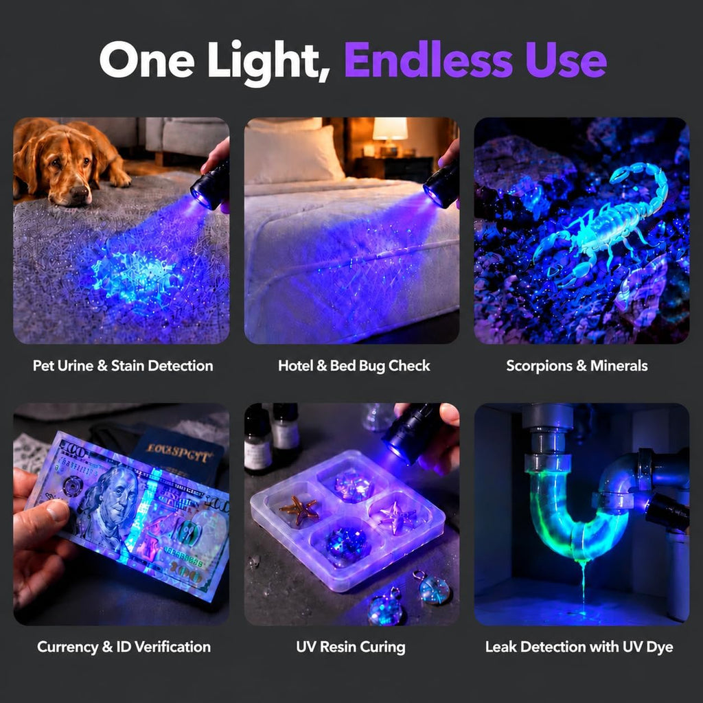 2 Pack 12 LED UV Flashlight Mini Black Light for Pet Urine Detection
