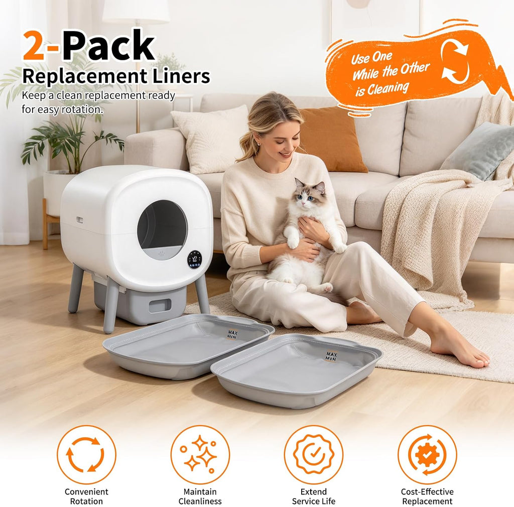2 Pack Automatic Litter Box Liners, Waterproof Replacement Pads