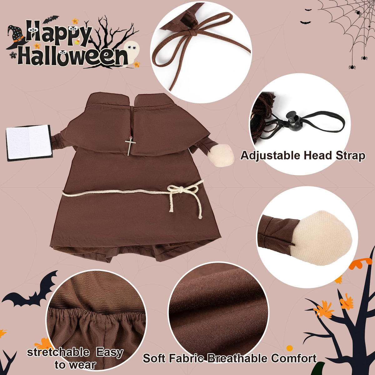NACOCO Halloween Dog Priest Costume - Pet Minister Clothes Cat Funny Pope Clergy Outfit Apparel Adjustable for Small Medium and Large Dogs(Brown Priest, M)