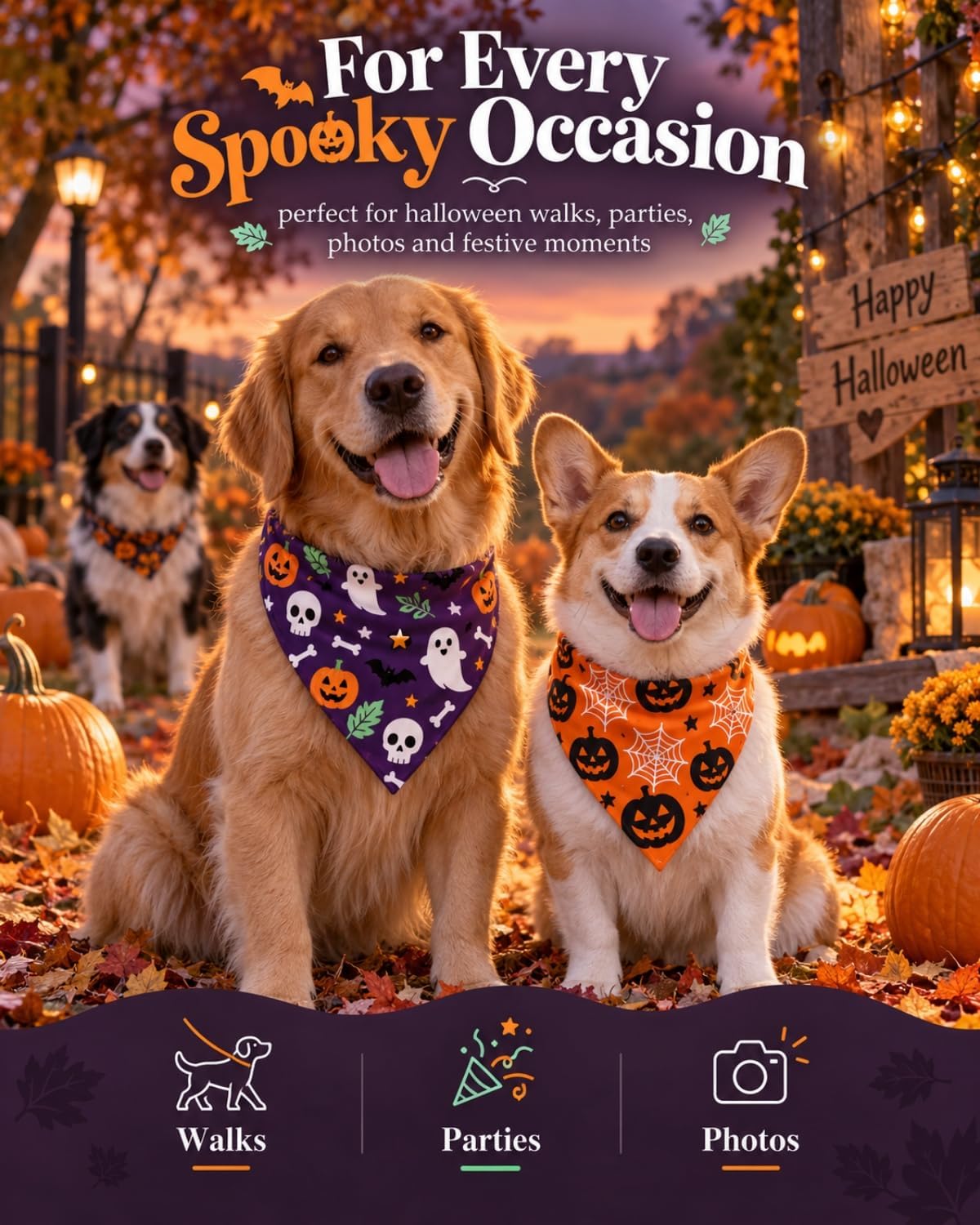 Halloween Dog Bandanas 2PCS Pumpkin Pet Scarf