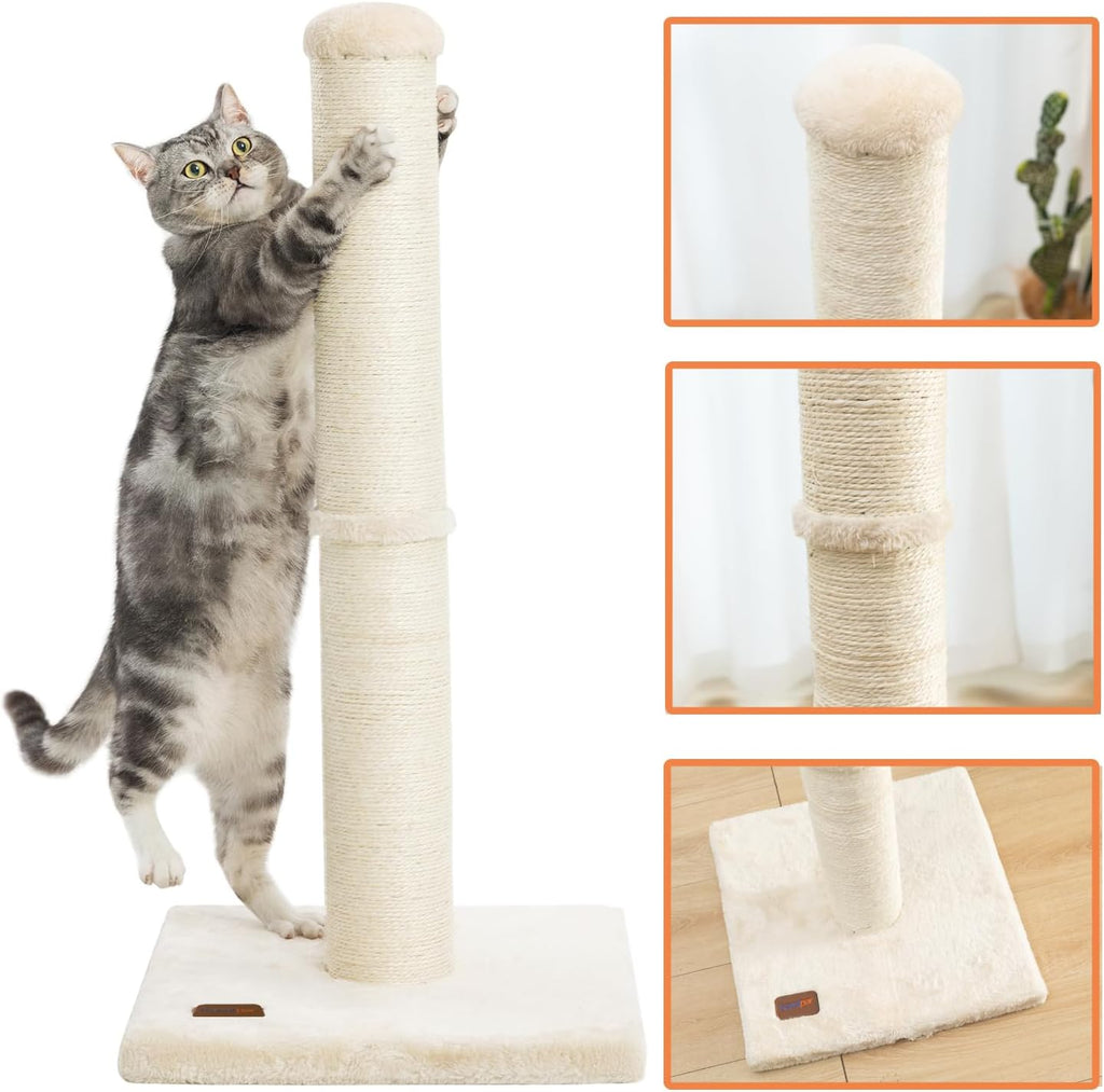 34inch Cat Scratching Post with Natural Sisal Rope 4.3Inch Large Diameter Scratcher Post Tree for Indoor Cats Beige
