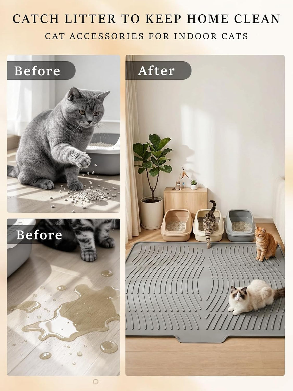 Cat Litter Mat 48"x 36", Urine-Proof Extra Large Litter Box Mat