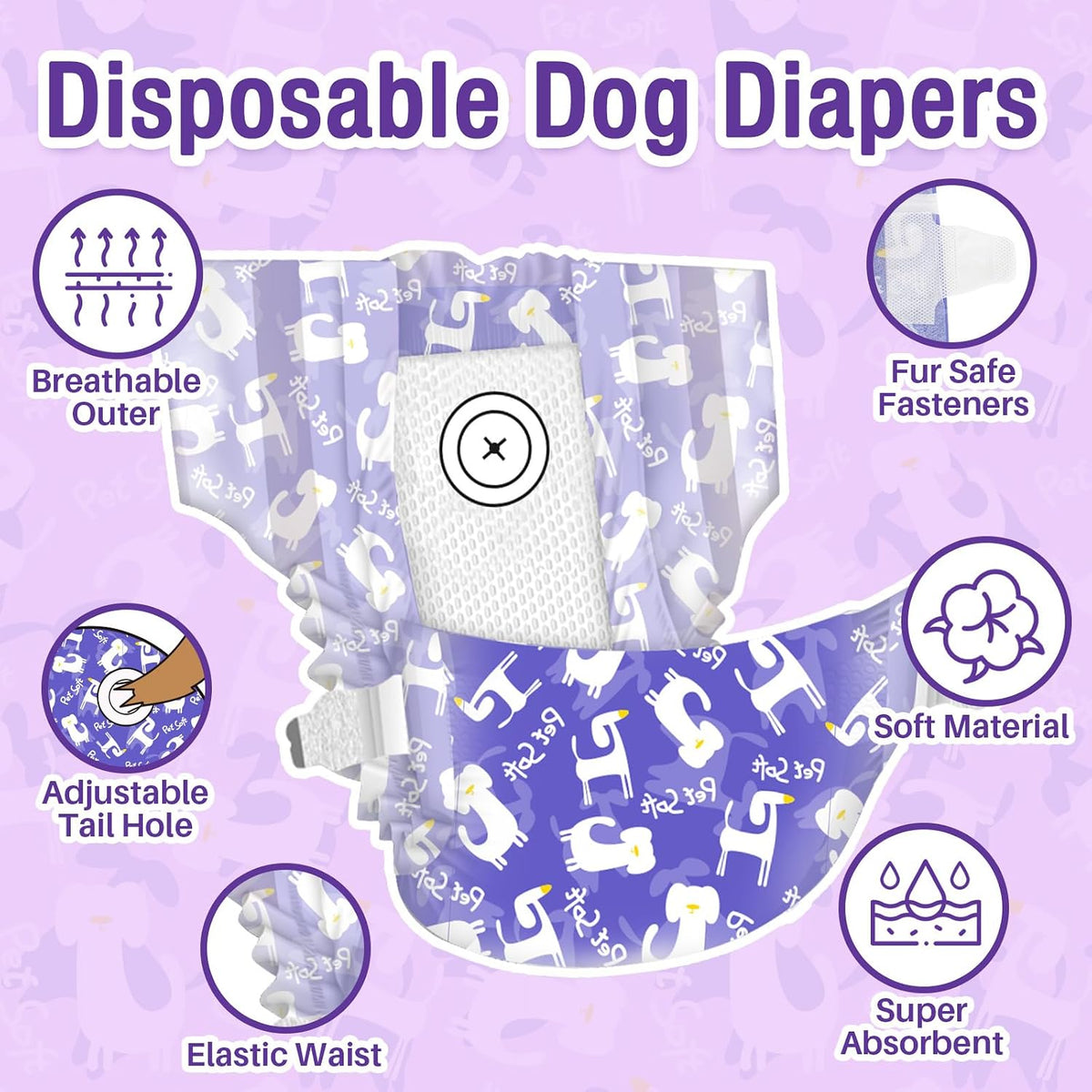 Pet Soft Disposable Dog Diapers Female with Foam Tail Hole S 24P