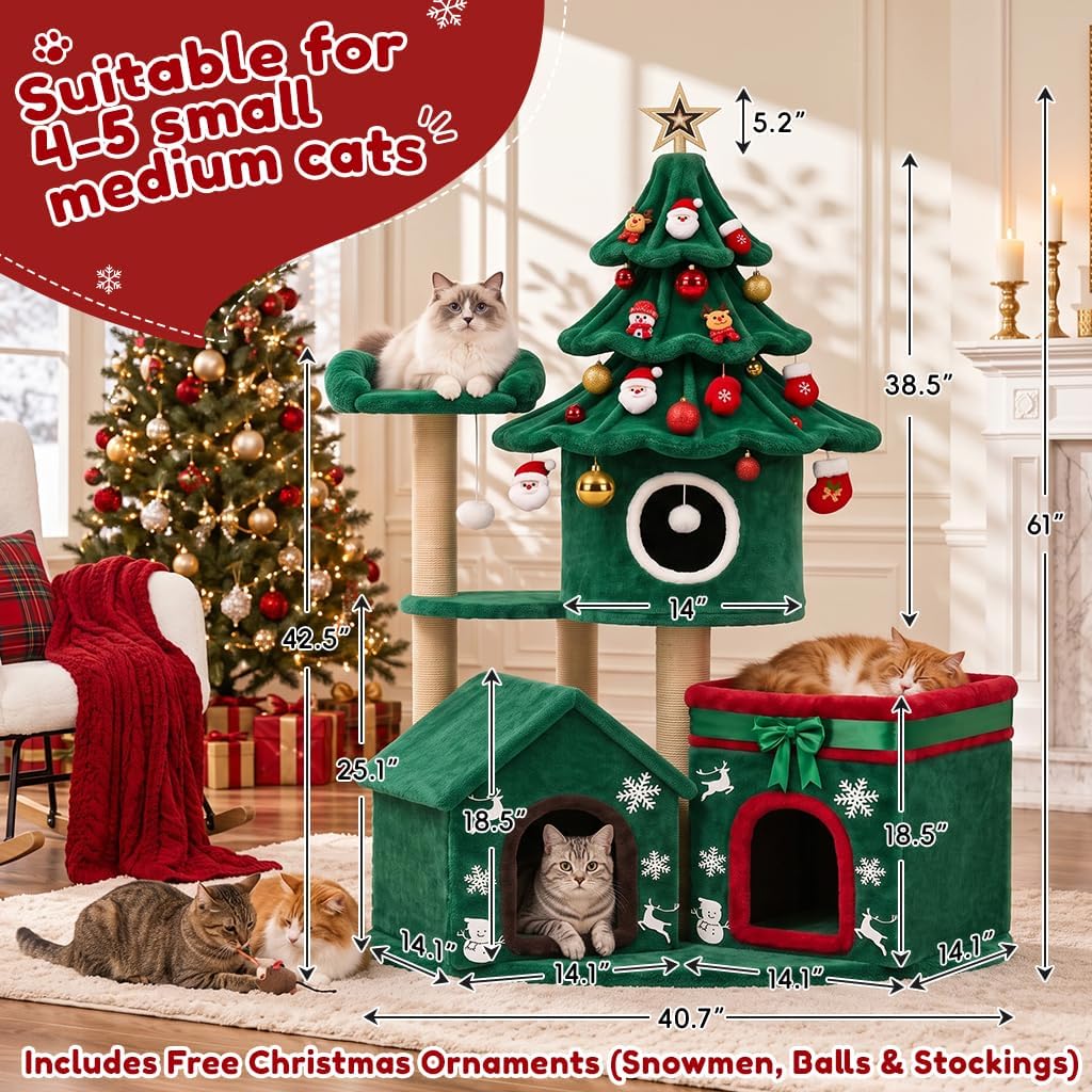 LUCKLIFE 63" Christmas Cat Tree Multi-Level Cat Condo Tower
