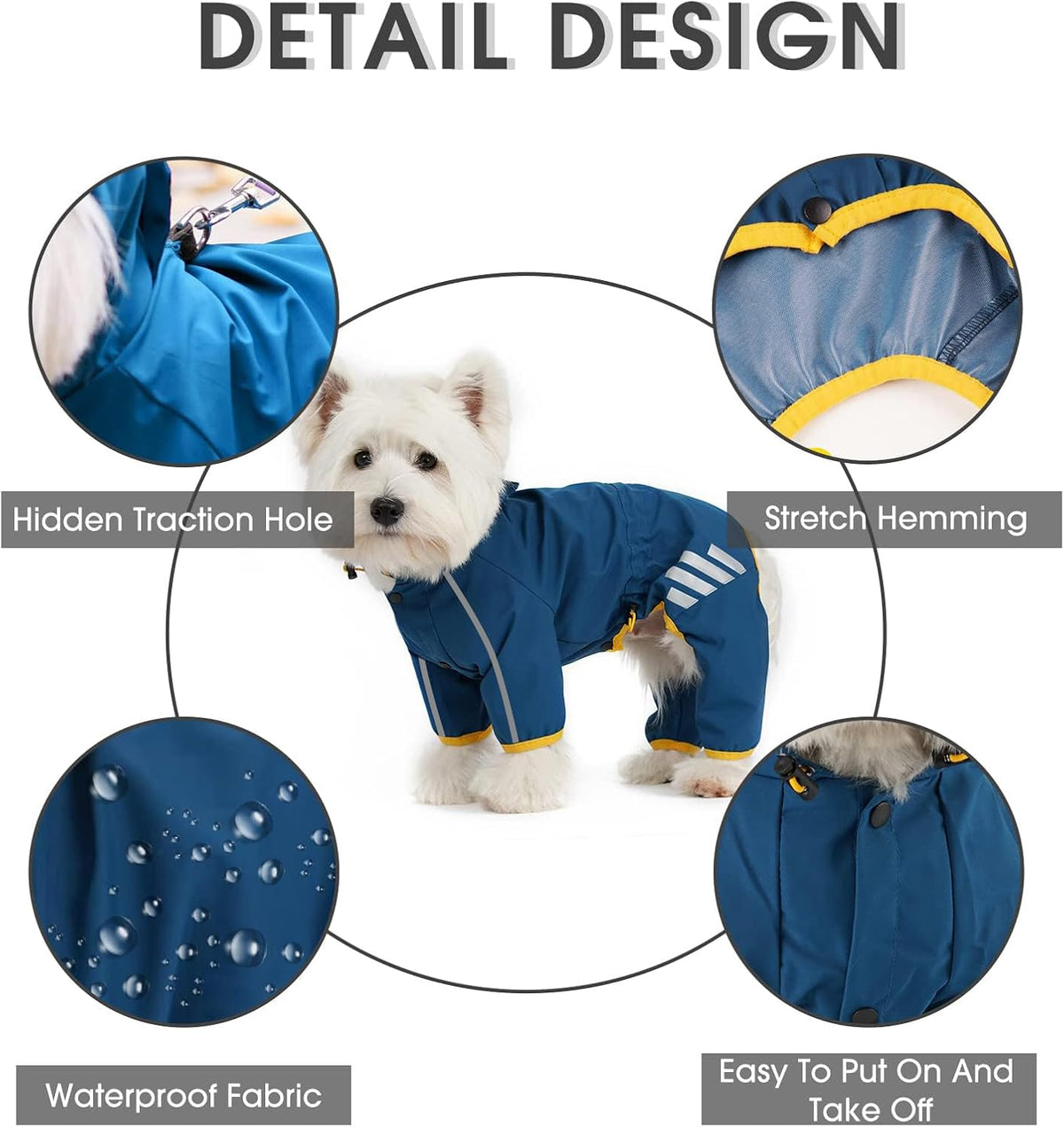 Dog Raincoat, Waterproof Dog Rain Jacket with Hood, Rain Coat with Leash Hole, Reflective Strap for Small Medium Dogs, O
