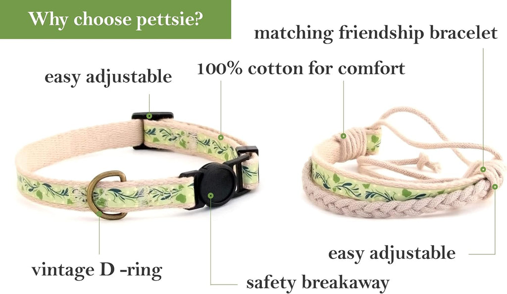 Breakaway Cat Collar & Matching Friendship Bracelet, Green