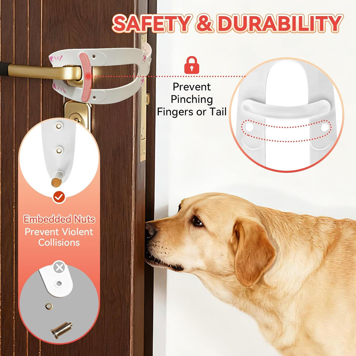 TGIOW Cat Door Latch with Stabilizer, Keep Door Open 2.5-6.5", 2Pcs, White