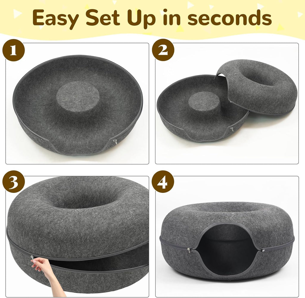 Large Peekaboo Cat Cave Donut Tunnel 24" for Indoor Cats